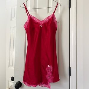 Victoria’s Secret Red Silk Pink Lace Slip Dress